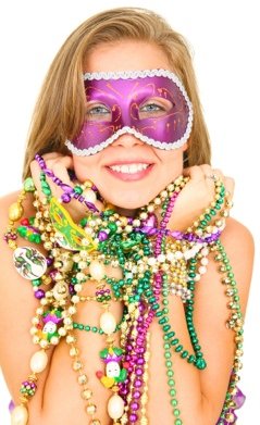 Mardi Gras Masked Girl with Beads