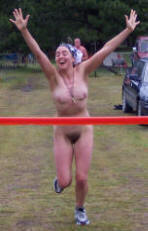 Nude Runner Crossing Finish Line