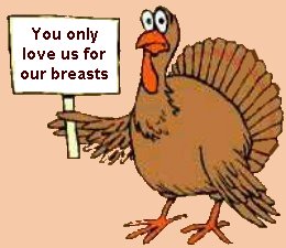 Turkey with sign: You only love us for our breasts